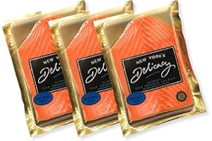 New York's Delicacy, Natural Smoked Salmon Nova - 3 x 0.5 Lb. [1.5 Lb.] - Most Awarded, Pre-Sliced, Fully Trimmed - Kosher, Gluten Free, High in Omega 3 - Processed in the US from fresh never frozen premium Atlantic Salmon fillets, hatched in the pristine waters of the Patagonia lakes and grown in the southern Pacific Ocean.…