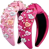 AENMTU 2 Pack Valentine’s Day Headbands for Women Girls Knot Jeweled Rhinestone Hair Accessories Pink Red Heart Clothes Outfit Gifts
