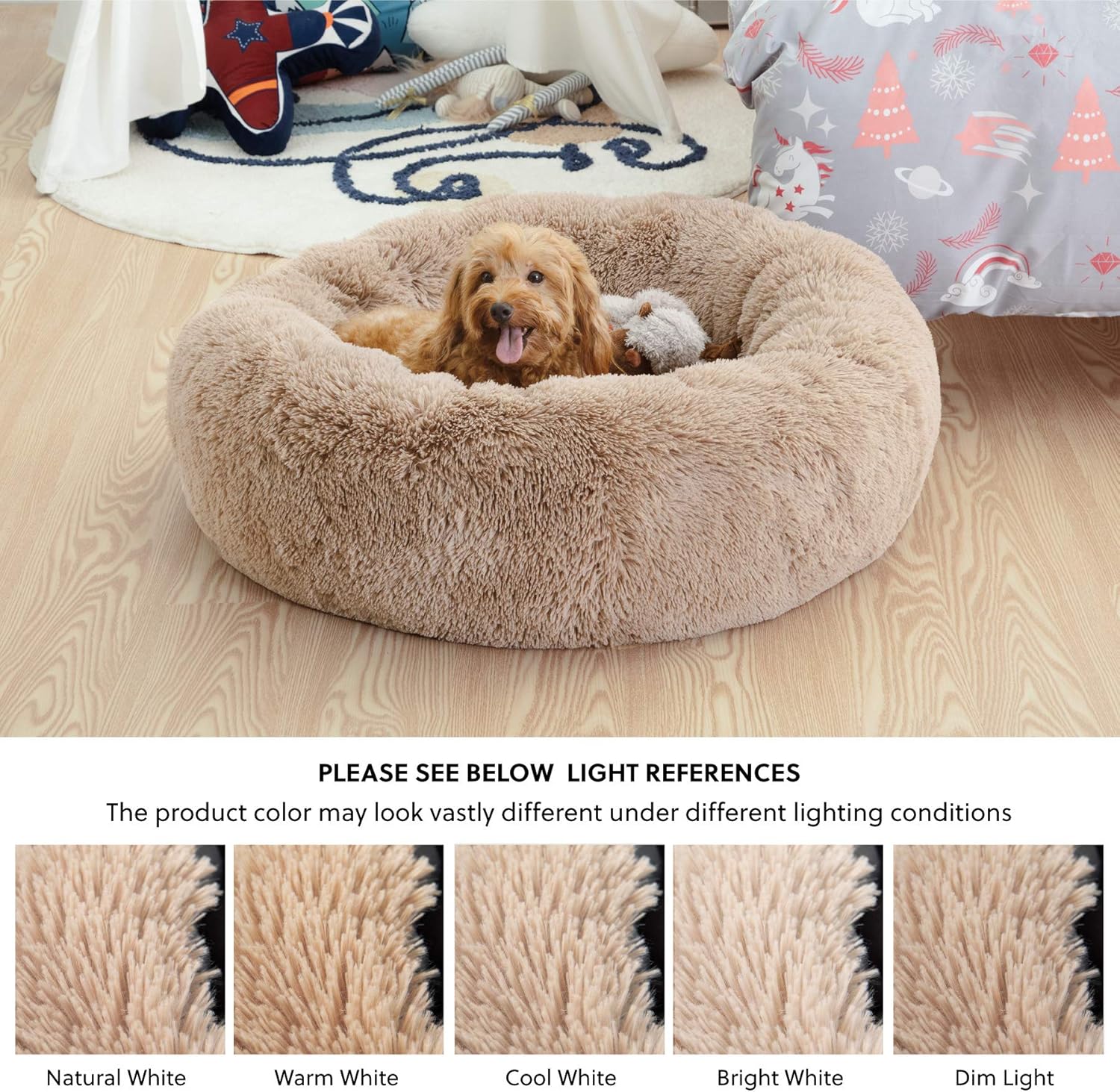 Bedsure Calming Dog Bed for Small Dogs - Donut Washable Small Pet Bed, 23 inches Anti Anxiety Round Fluffy Plush Faux Fur Cat Bed, Fits up to 25 lbs Pets, Camel : Kitchen & Dining