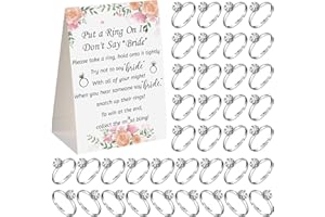 Woanger Put a Ring on It Bridal Shower Game with 50 Fake Rings, Rustic Greenery Theme Wedding Shower Games Wedding and Engagement Rings and Not Say Bride Rules Cards(Flowers,Silver)