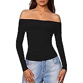 Aprilake Women's Sexy Off Shoulder Tops Casual Long Sleeve Slim Fitted Trendy Y2k Going Out Shirts