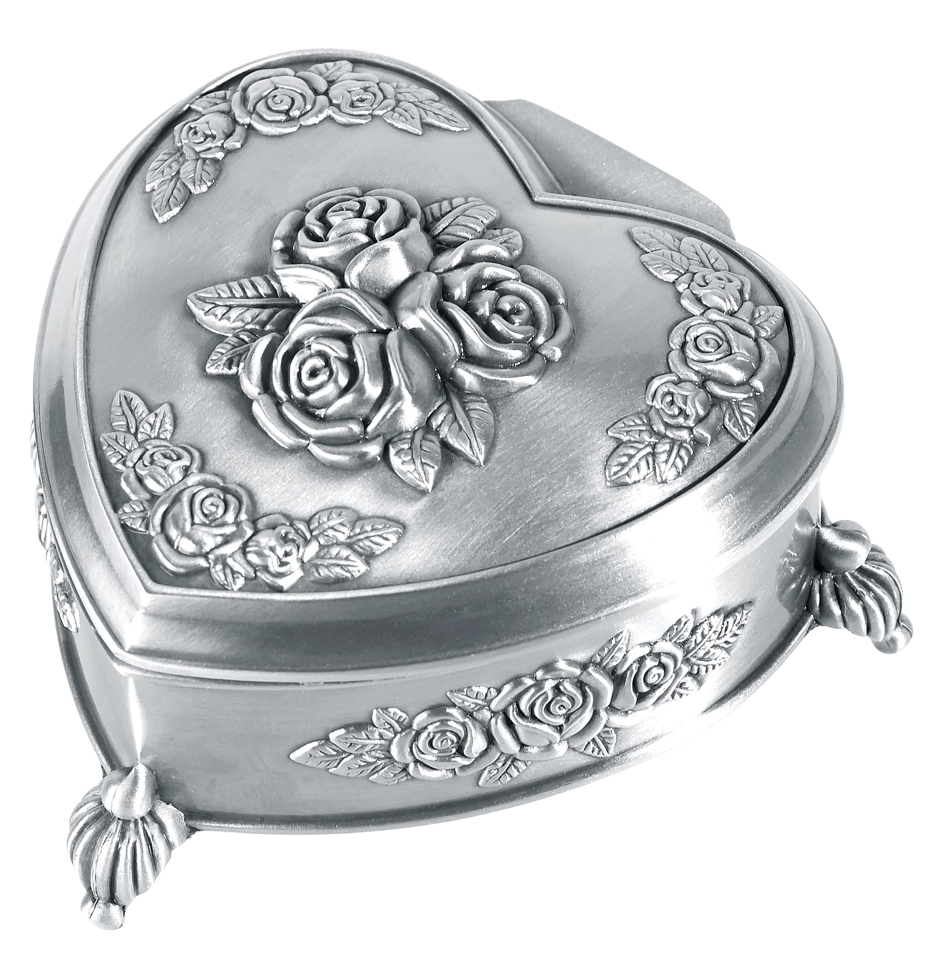 INFINIONLY Jewelry box for women, Tin Alloy jewelry box, vintage heart three-legged jewelry box, carved roses, jewelry storage box, handicrafts, no deformation, no rust