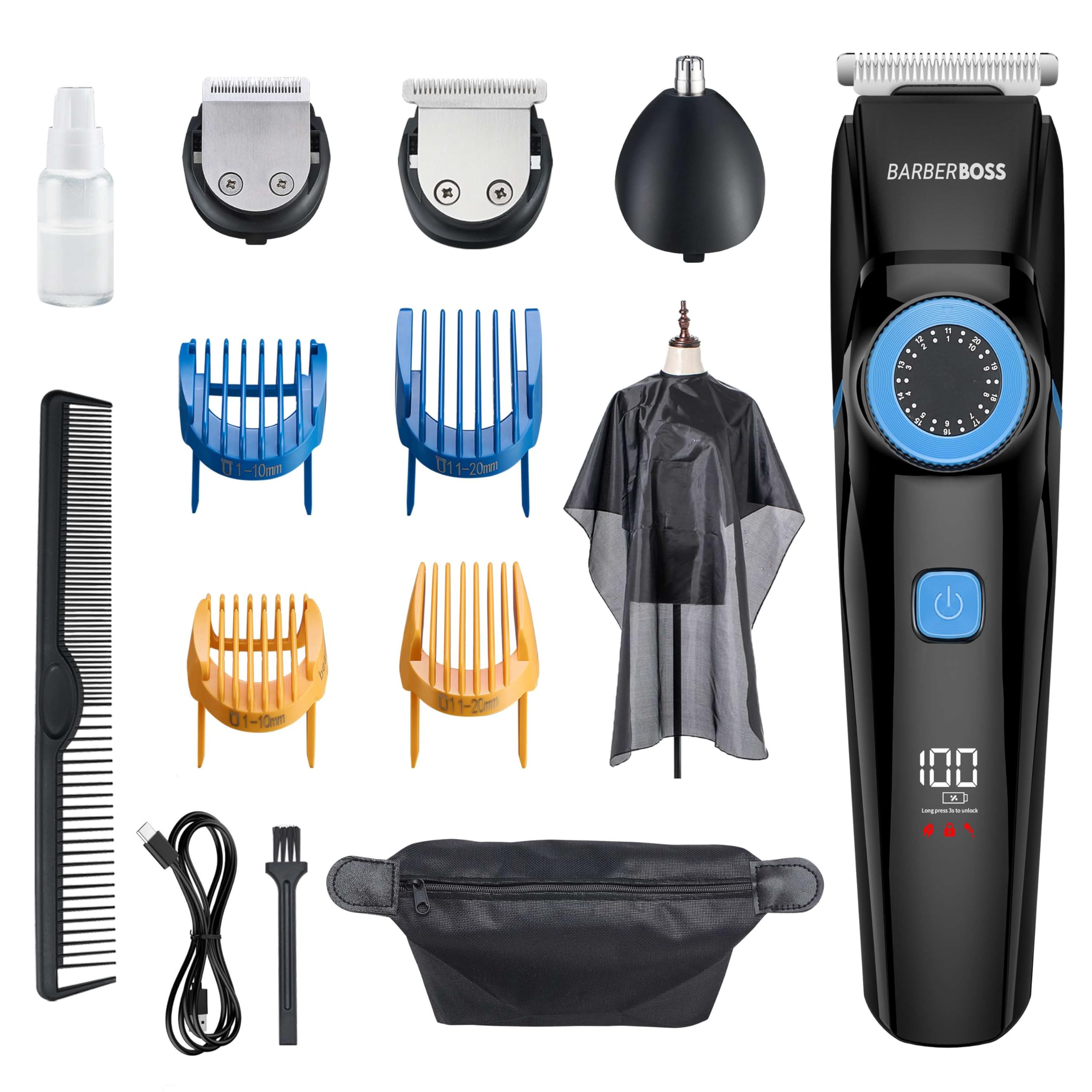 BarberBoss Beard & Hair Trimmer - Men's Grooming Kit, Waterproof, Cordless, Nose Trimmer, 3-in-1