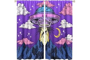BENYASONG UFO Blackout Window Curtain Unique Fun Alien Astronaut Galaxy Space Starry Sky Forest for Baby Boys Bedroom Nursery Children Drapes 2 Panels 42x45 Inch Decor, Style-5