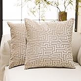 HPUK Geo Cut Velvet Throw Pillow Covers Pack of 2, 18x18 Inch Accent Cushion Covers for Living Room, Bedroom, Decorative Pillow Covers for Couch, Sofa, Chair, Beige