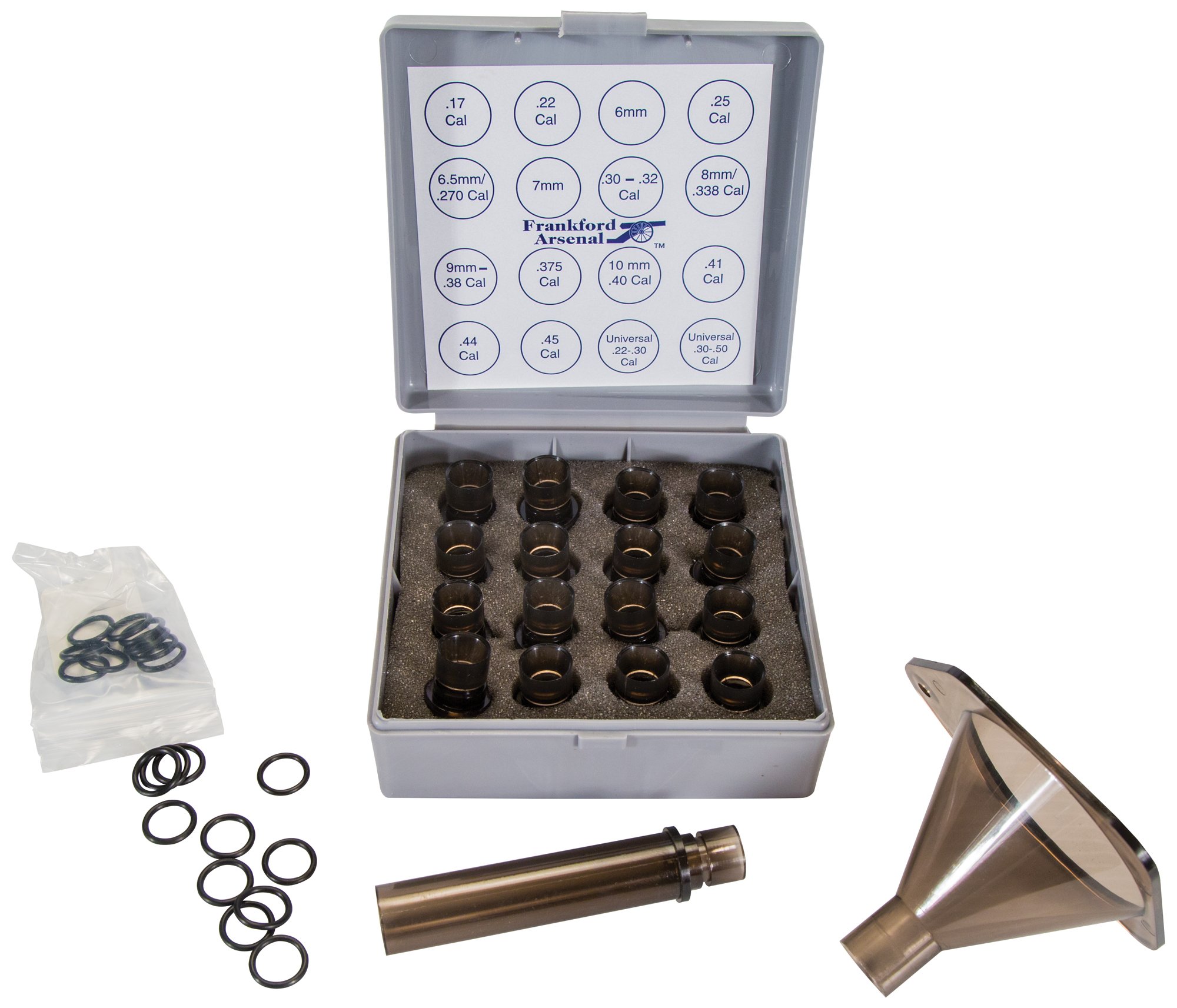 Frankford Arsenal Powder Funnel with 16 QuickChange Nozzles and 4" Drop Tube Extension for
