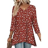 WIHOLL Summer Tops for Women 2025 Trendy Blouses for Women Dressy Casual Date Outfits Tunics Or Tops to Wear with Leggings 3/4 Sleeve L