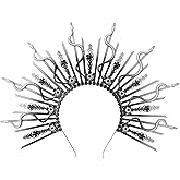 COSUCOS Medusa Snake Halo Crown - Silver Black Spiked Gothic Headband with Flower Rhinestones, Fantasy Sunburst Sun Greek Goddess Headpiece for Women Renaissance Halloween Cosplay Renfaire Costume