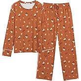 Ekouaer Women's Pajamas Set 2 Piece Lounge Sets Long Sleeve Crewneck Top and Pants Soft Pjs with Pockets
