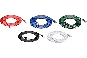 �鶹�� Basics Snagless RJ45 Cat-6 Ethernet Patch Internet Cable - Pack of 5-10-Foot, Black/Red/Blue/White/Green