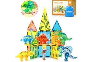 BENOKER Dinosaur Magnetic Tiles,Animals Magnet Building Blocks Toys Dino World,3D STEM Educational Magnet Tiles for Boys Girls Kids Age 3 4 5 6 7 8