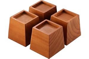 Lufia Wood Bed Risers 4 Inch, Premium Pine Furniture Risers - Sturdy, Stylish and Space Saving 4" Bed Lift for Sofa, Desk and More - 4-Pack (Brown Wood, 4 Inch)