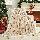 Cozy Bliss Luxury Sherpa Throw Blanket for Couch, Premium Reversible Thick Throw with Gingerbread & Candy Cane Design, Warm Cozy Soft Blanket for Home and Gifts (50 * 60)