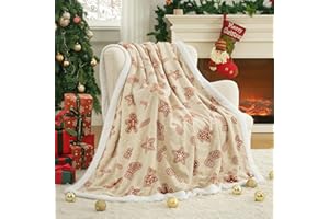 Cozy Bliss Luxury Sherpa Throw Blanket for Couch, Premium Reversible Thick Throw with Gingerbread & Candy Cane Design, Warm Cozy Soft Blanket for Home and Gifts (50 * 60)