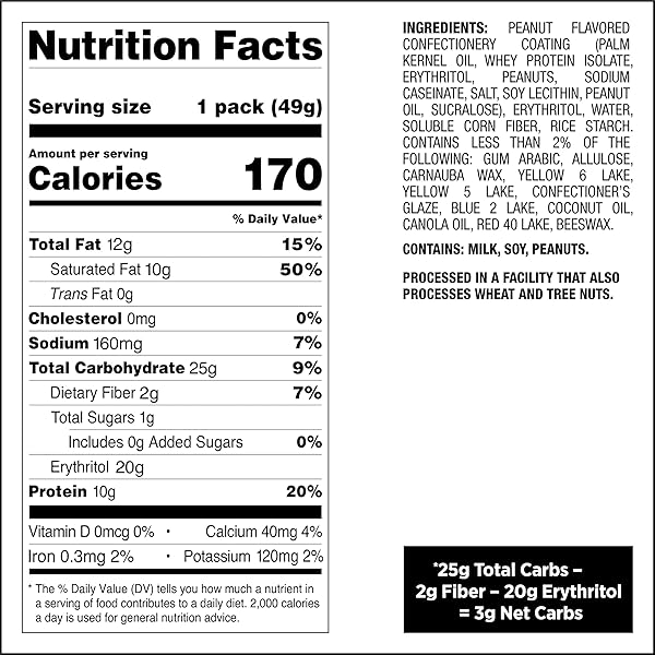 QUEST NUTRITION COATED CANDIES, PEANUT BUTTER, 1G SUGAR, 10G PROTEIN, 4G NET CARBS, GLUTEN FREE, KETO FRIENDLY, 4 COUNT