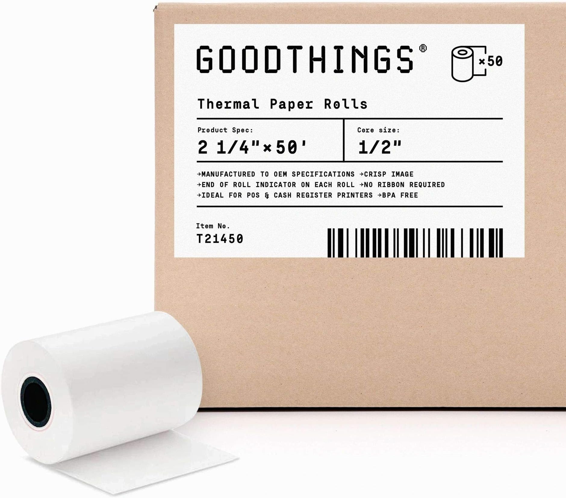 2 1/4" X 50' (50 Rolls) BPA FREE Thermal Receipt Paper Roll for Verifone VX520 VX670 VX680 VX690, Clover Flex, Ingenico iCT220 iCT250