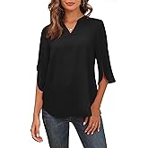 Askyes Women's 2026 Summer Chiffon Blouses Short Sleeve V Neck Tshirts Loose Casual Flowy Dressy Tops for Leggings Blouse