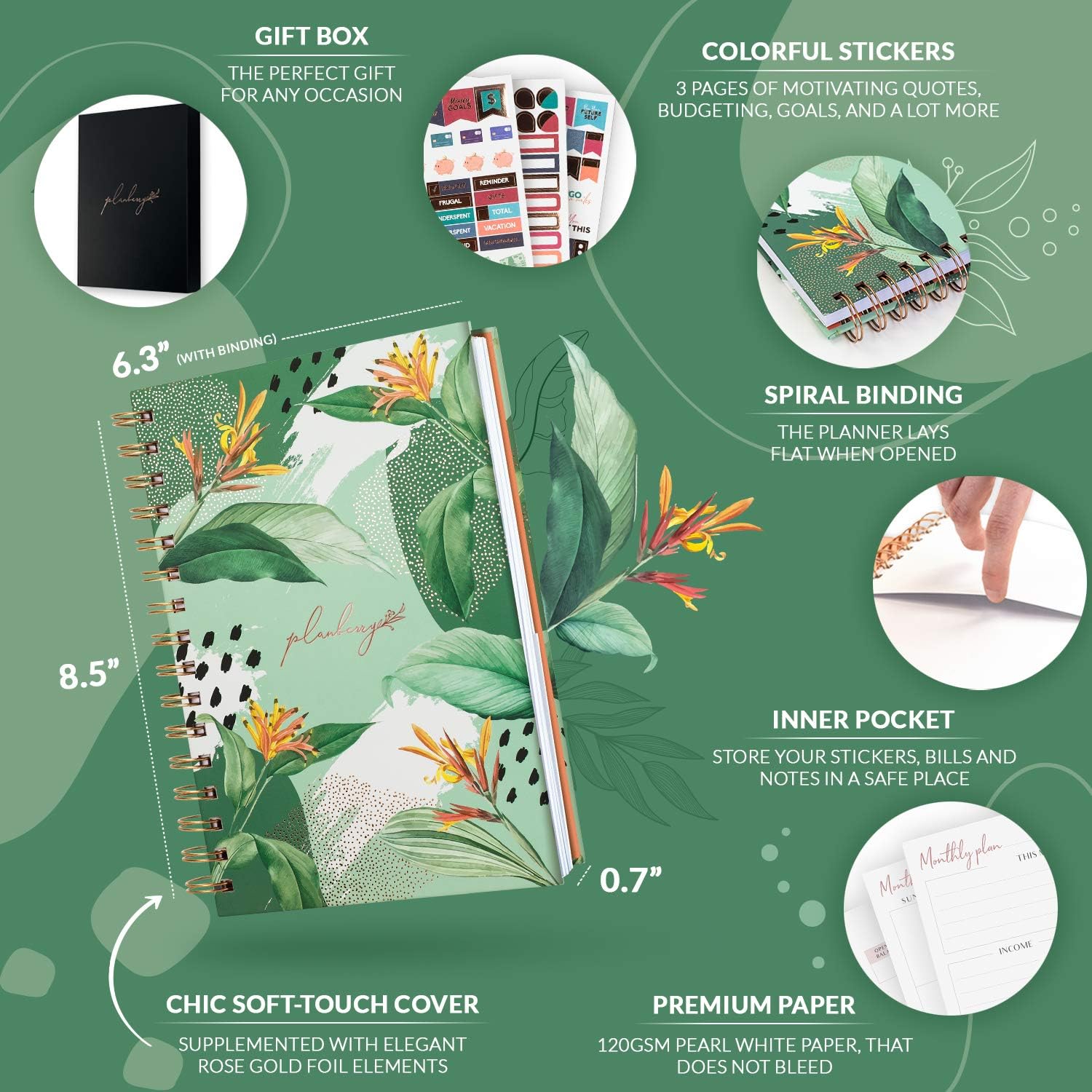 PLANBERRY Budget Planner – Undated Monthly Finance Organizer – Financial Planner for Money Budgeting with Expense & Bill Tracker - 6.3x8.5″ Hardcover (African Green) : Office Products