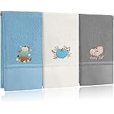 FuWeave 3pcs Thanksgiving Hand Towels Fall Pumpkin Hand Towels Blue Happy Fall Embroidered Decorative for Bathroom Kitchen Decor Set, 100% Cotton, 13.3 x 29.5''
