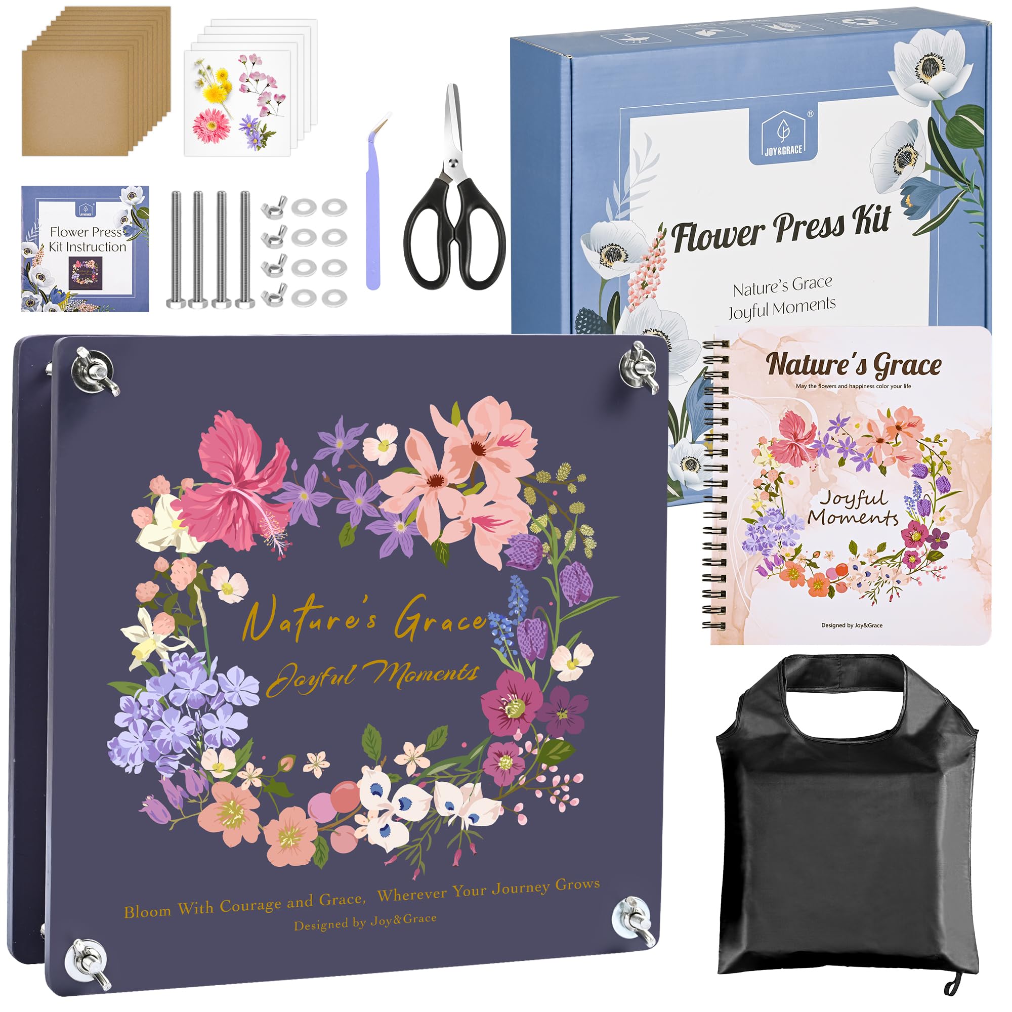 Photo 1 of Joy&Grace Flower Press Kit for Adults & Kids, with Designed Cover and DIY Album, 10.9" x 10.9" 10 Layers Flower Preservation Kit, Plant Press and Large Plant Drying Toolkit (Color Box, Purple Navy)