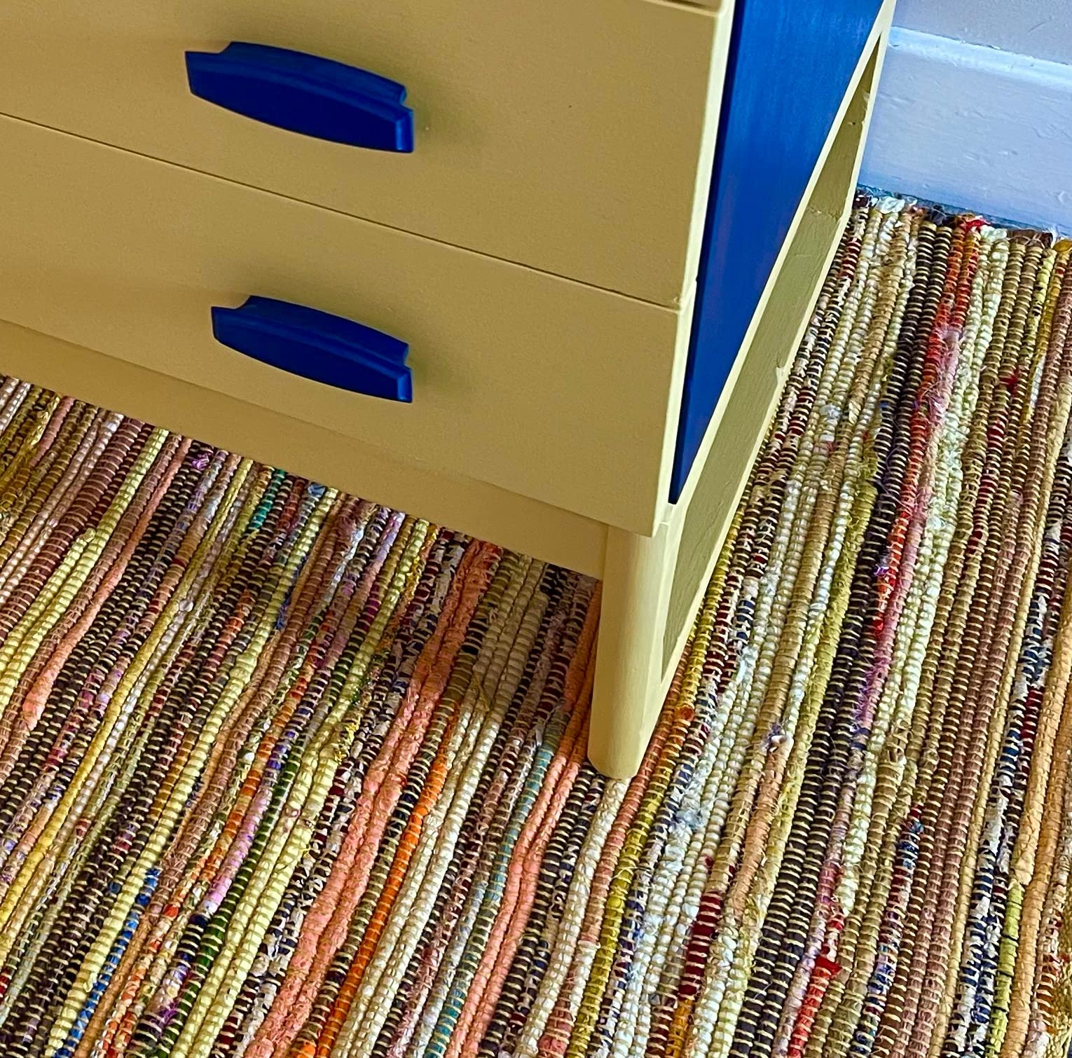 Second Nature Online Yellow Multi Colour Festival Rag Rug Medium Hand Made Reversible Mat GoodWeave Certified 90 cm x 150 cm
