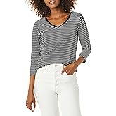 Amazon Essentials Women's Regular-Fit 3/4 Sleeve V-Neck T-Shirt (Available in Plus Size)