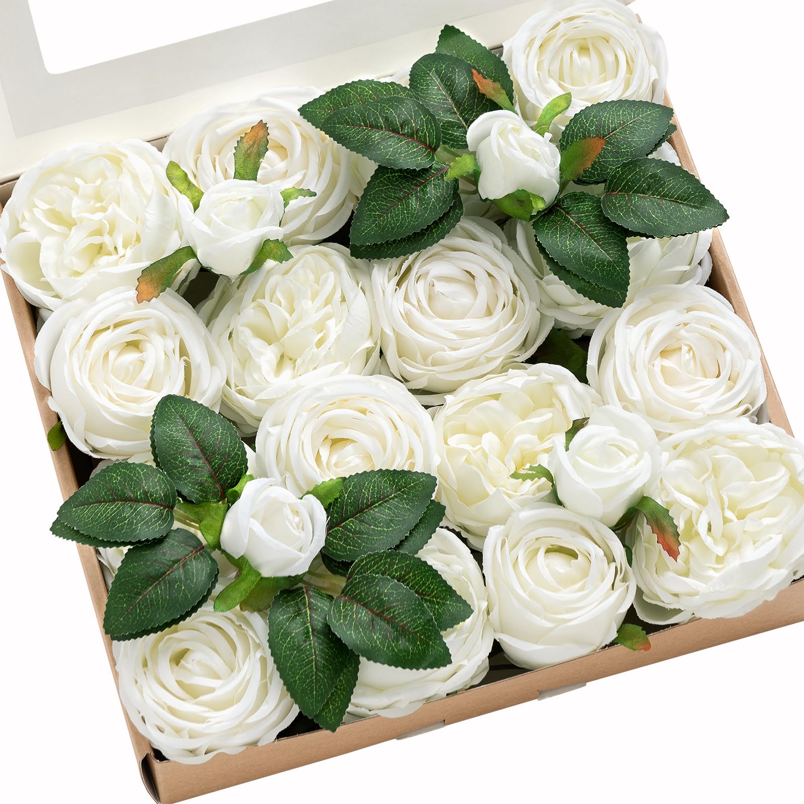 Photo 1 of Ling's Moment Artificial Flowers Silk Austin Roses Silk Flowers Fake Roses w/Stem for Wedding Bouquets Centerpieces Party Home Decoration