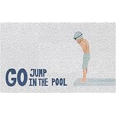 URLLUAE Coastal Beach Door Mat, Go Jump in The Pool Funny Blue Doormat Welcome Mats for Front Door Porch Outdoor Outside Entr