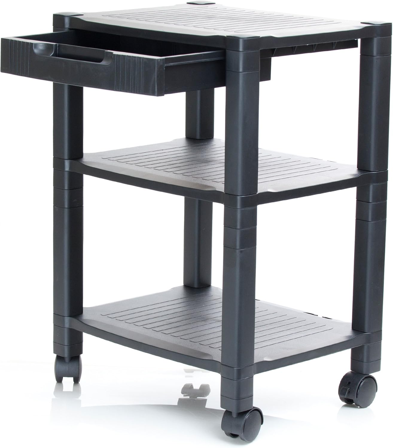 Mind Reader 3-Shelf Printer Cart, Stand with Wheels, Drawer, Cord Management, Black: Home & Kitchen