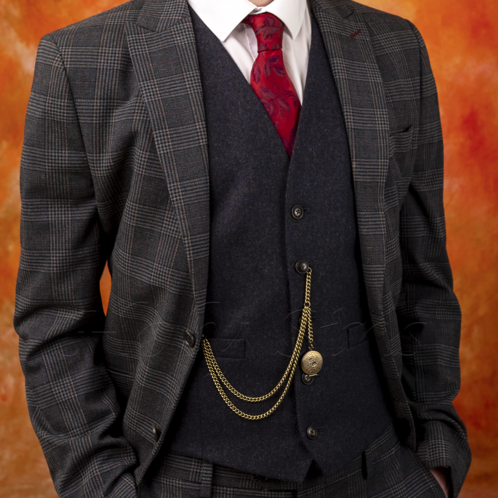 Bronze Colour Single Albert Pocket Watch Chain with Locket, Bronze, 12