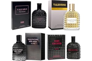 A CENTER Men's Cologne Gift Set Include Valentine Milano,Valentine,Very Excited & Valuable Paris - 3.4 Fl Oz Each | Vanilla Bourbon, Leather & Amber Floral Fragrance | Luxury Eau de Toilette Quartet