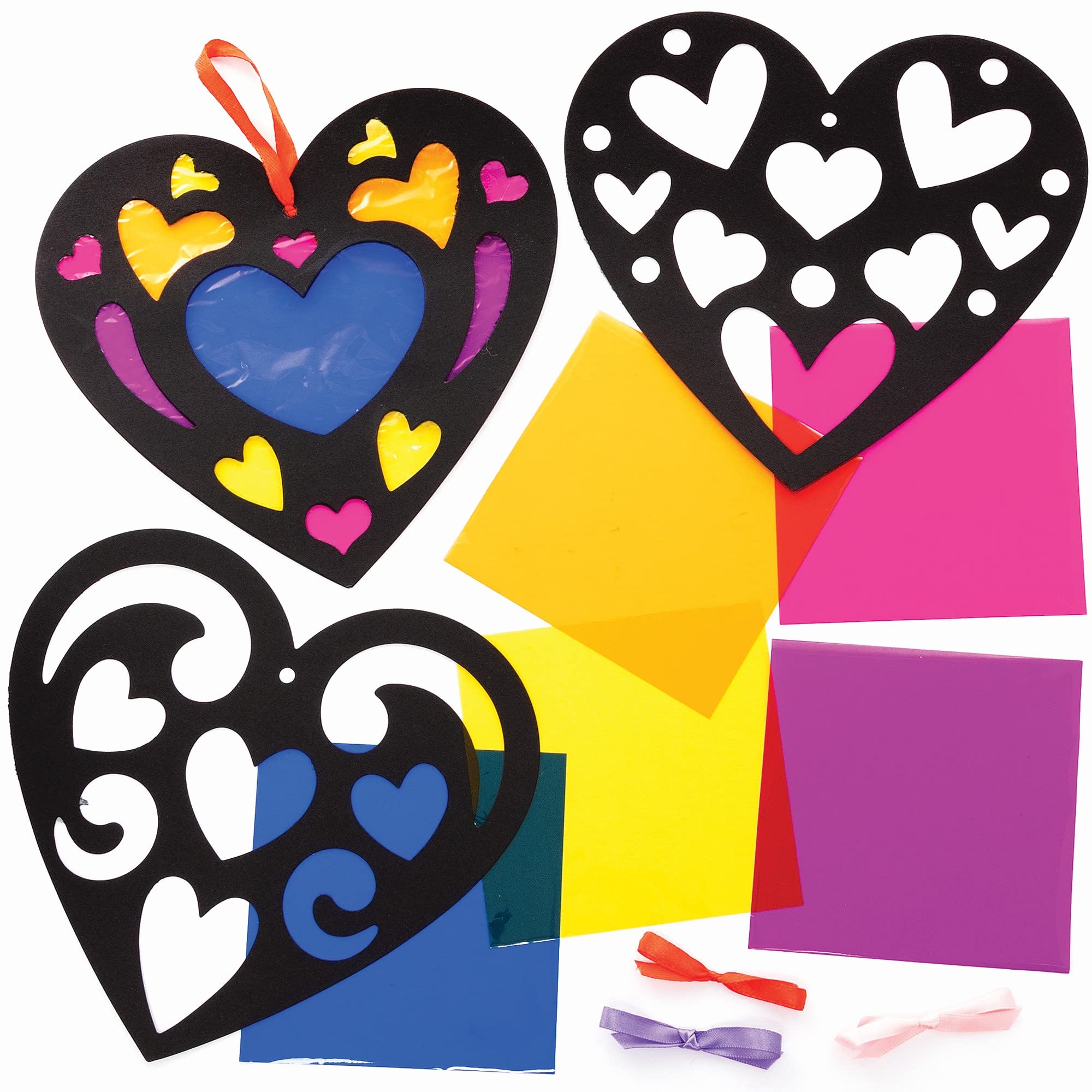 Baker Ross Heart Stained Glass Decoration Kits - Pack of 6, Valentines Crafts for Kids (FC440)