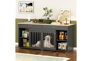 PIAOMTIEE Large Dog Crate Furniture with Storage, 72.4" Wooden Dog Crate Kennel Furniture with 2 Drawers and 4 Shelves, XXL Dog Crates Furniture for Small, Medium or Large Dog Indoor