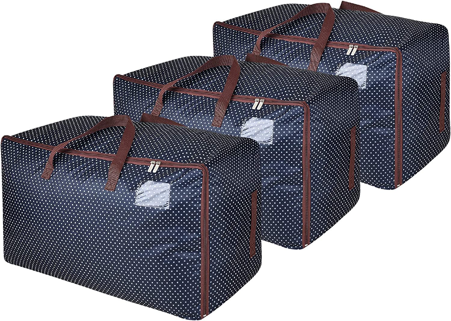 DOKEHOM 3-Pieces 105L Large Storage Bag, Fabric Clothes Bag, Thick Ultra Size Under Bed Storage, Moisture proof (Blue, 3 Pack)