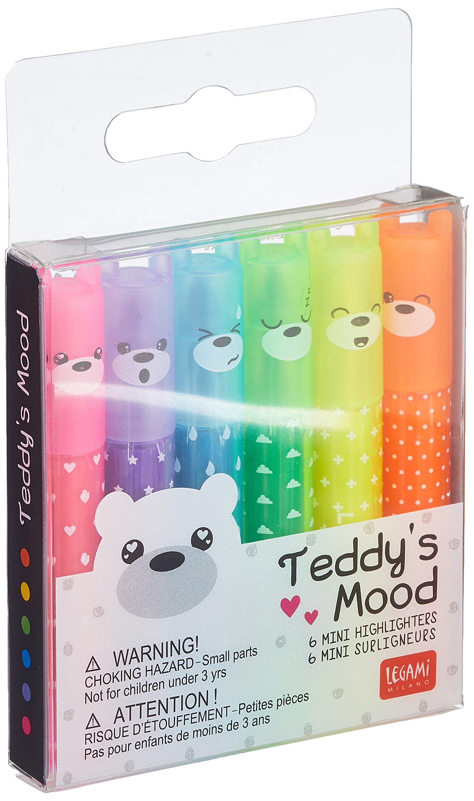 Legami - Set of 6 mini highlighters Teddy's Mood, 6 pieces (1 pack)