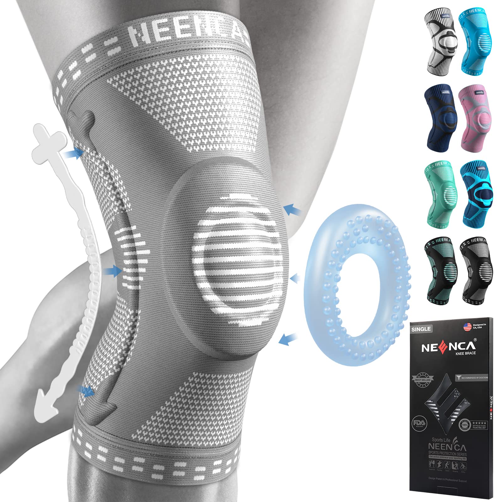 NEENCA Knee Brace,Knee Compression Sleeve Support with Patella Gel Pad & Side Stabilizers,Medical Grade Knee Protector for Running,Meniscus Tear,Arthritis,Joint Pain Relief,ACL,Injury Recovery