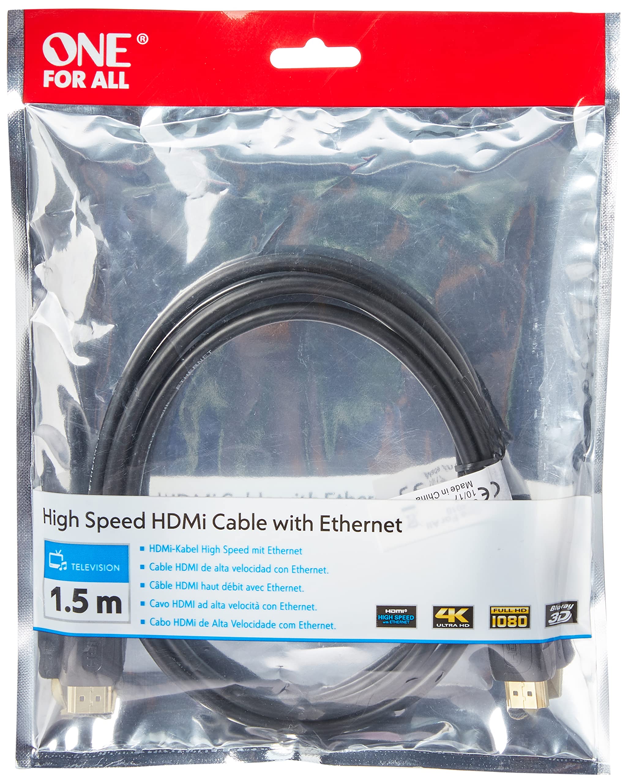 One For All 1.5 m High Speed HDMI Cable with Ethernet