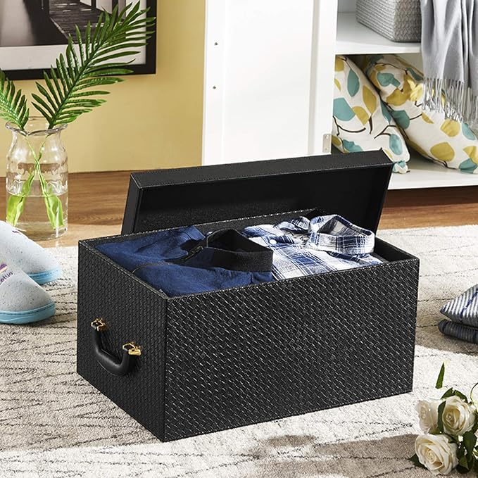 ZQ&QY Leder Rechteck Aufbewahrungsboxen Mit Griffdeckel,Tragbar Große