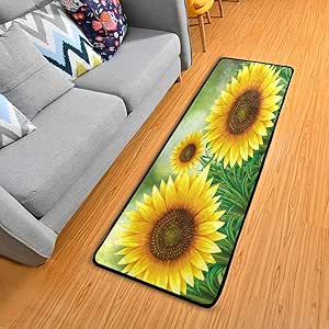 ALINLO Alfombra de suelo de girasol, antideslizante, color amarillo