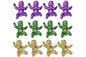 HACEOLHADA Mardi Gras King Cake Babies 1.2inch Mini Plastic Babies Metallic Gold Purple Green Mardi Gras Babies for King Cake Tiny Baby Figurines for Ice Cube Baby Shower Games Mardi Gras Cake Decorations (12)