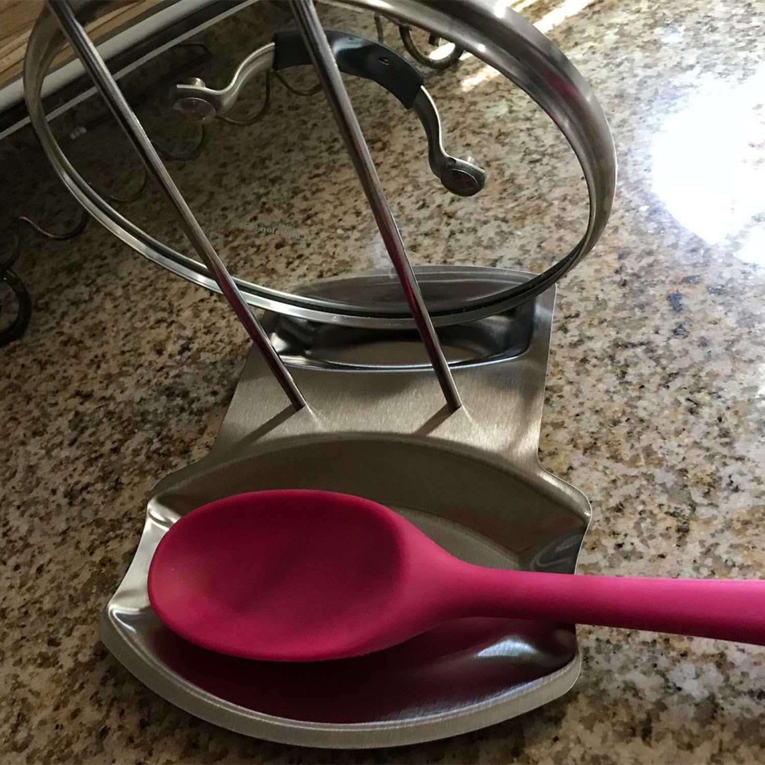 Spoon Rest and Pot Lid Holder, Stainless Steel Pan Pot Cover Lid Rack Shelf Stand Holder Spoon Holder Utensil Rest Stove Organizer Storage Soup Spoon Rests Kitchen Tool: Kitchen & Dining