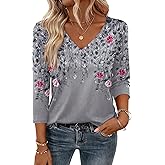 Zeagoo 3/4 Length Sleeve Womens Tops V Neck Shirt Dressy Casual Blouse Basic Tshirts 2026 Fashion Clothing S-2XL