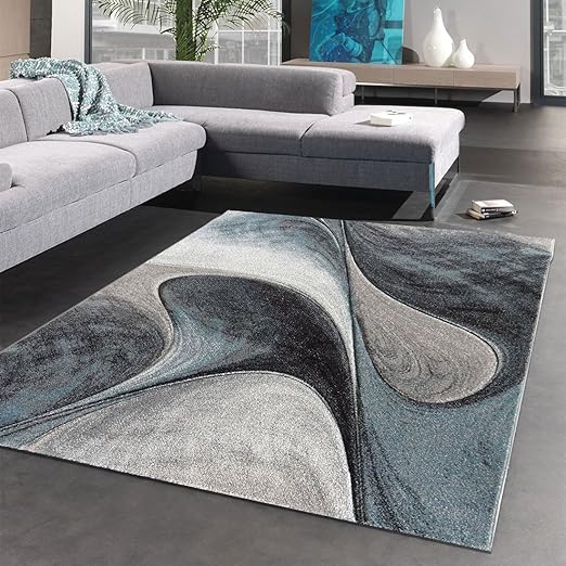 Un Amour De Tapis Tapis Moderne 346 Tapis Salle à Manger Madila Bleu Gris Noir 240 X 340 Cm