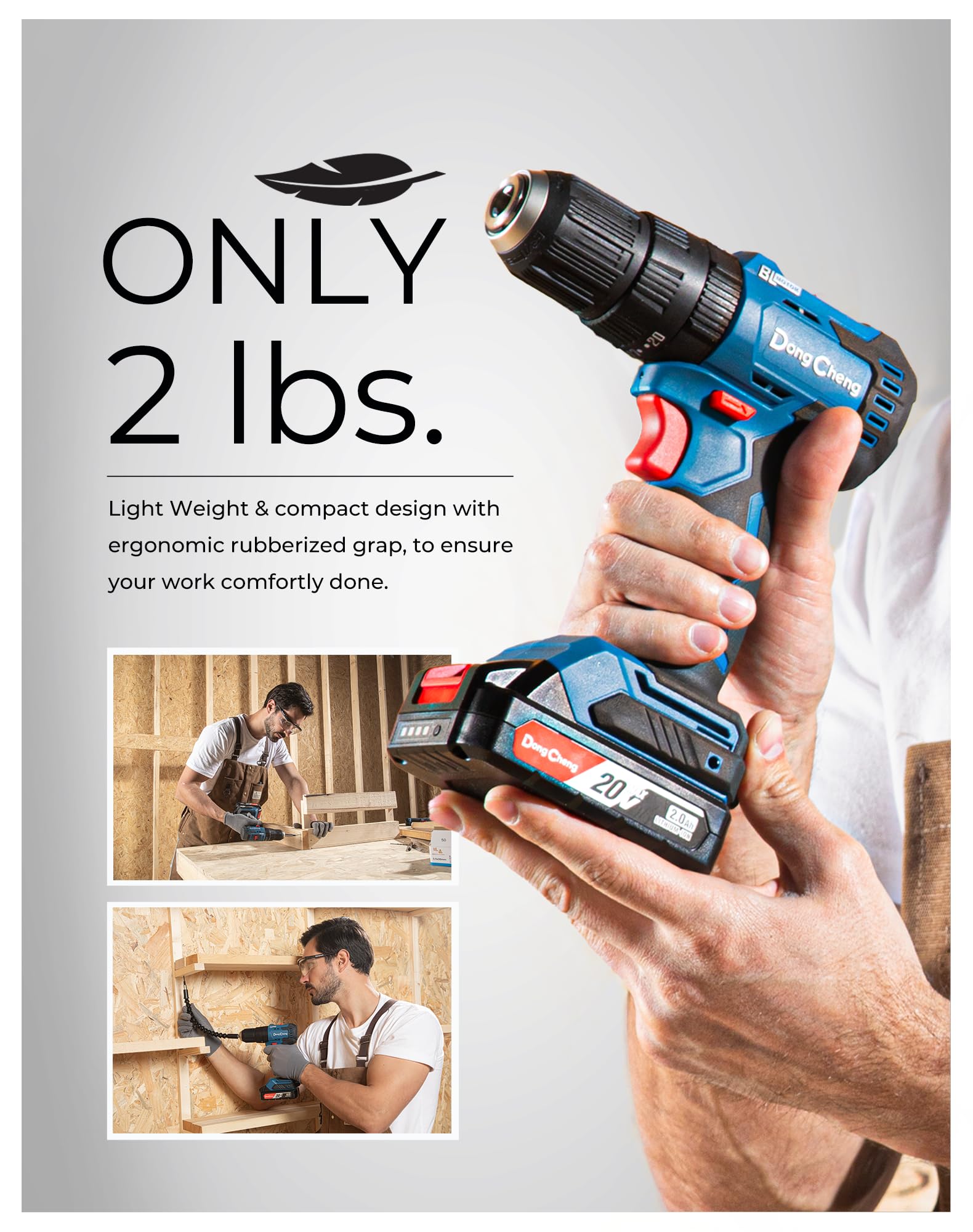 Dong Cheng 20V Brushless Heavy-duty Impact Drill, 443 in-lbs, 27000 IPM, 1/2