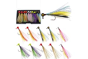 DEILAI Fishing Jigs Bucktail Jigs Hair Jig Fishing Lures Hook Jigs Kit Fly Fishing Hand Tied Marabou Jig for Walleye Bass Trout Saltwater Freshwater