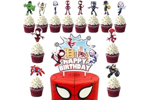 CORODER 25PCS Spidey Cupcake Toppers and Cake Topper For Birthday Party Cake Decorations Party Supply