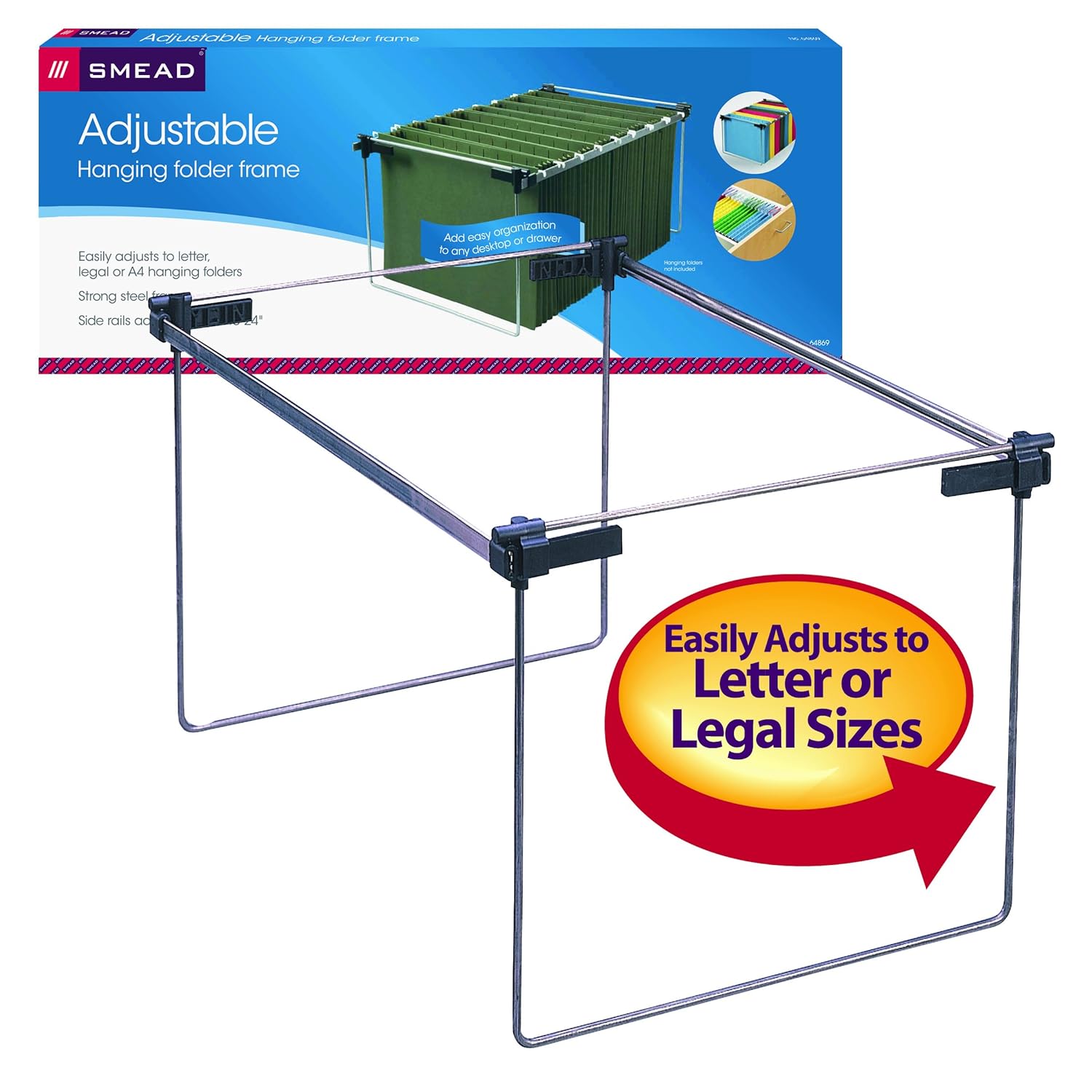 Gray Adjustable Letter/Legal/A4 64869 Smead Hanging File Folder Frame