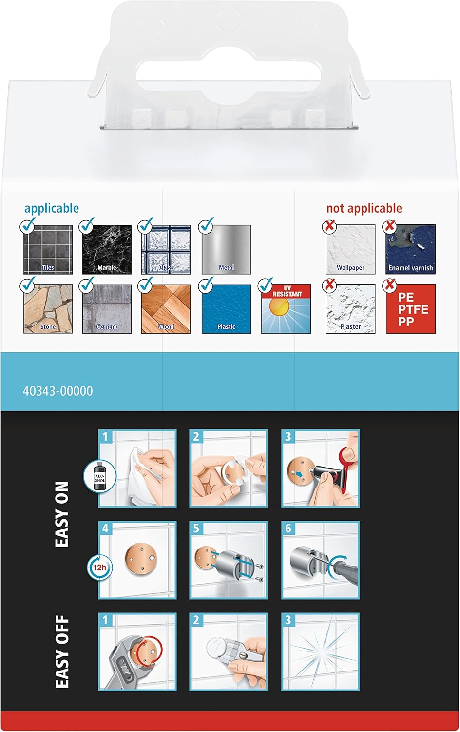 tesa UK Spaa shower head holder, chromed plastic, self-adhesive, adhesive mounting technology, Clear, 6.5 x 7 x 8.5 cm - Image 4