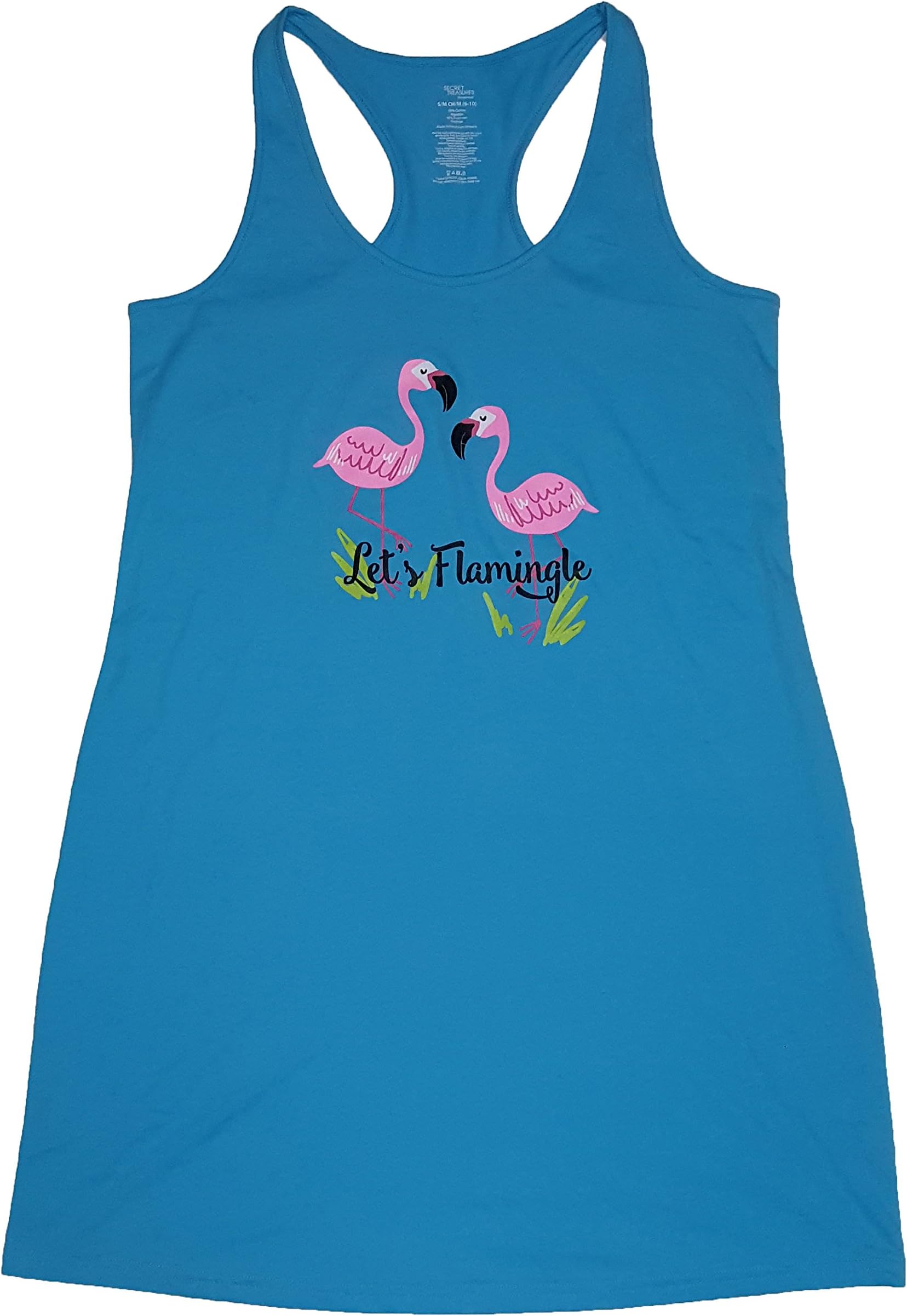 Let's Flamingle Flamingos Blue Tank Chemise Nightgown Long Sleep Shirt