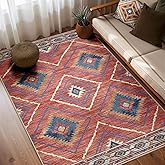Area Rug 5x7 Rug Machine Washable Non-Slip Low Pile Print Pattern Western Rug for Living Room Bedroom Entryway Tribal Series -Red/Orange